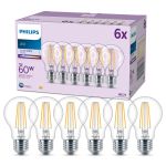 Mehrfachpackung 6x Philips Glühbirne LED E27 Birne Fadenlampe Klar 7W 850lm - 840 Kaltweiß
